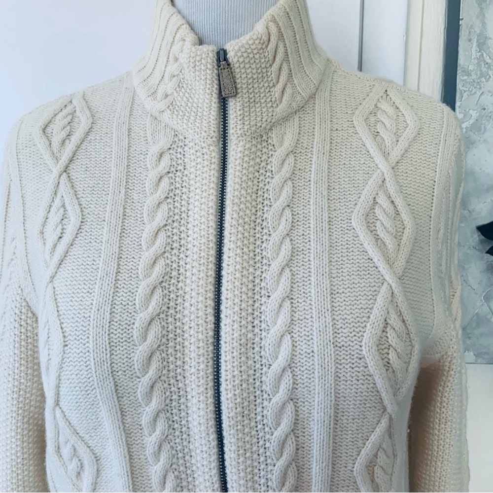 Ralph Lauren Cable Knit Full Zip 100% Ivory Wool Cardigan size XL - Picture 4 of 12